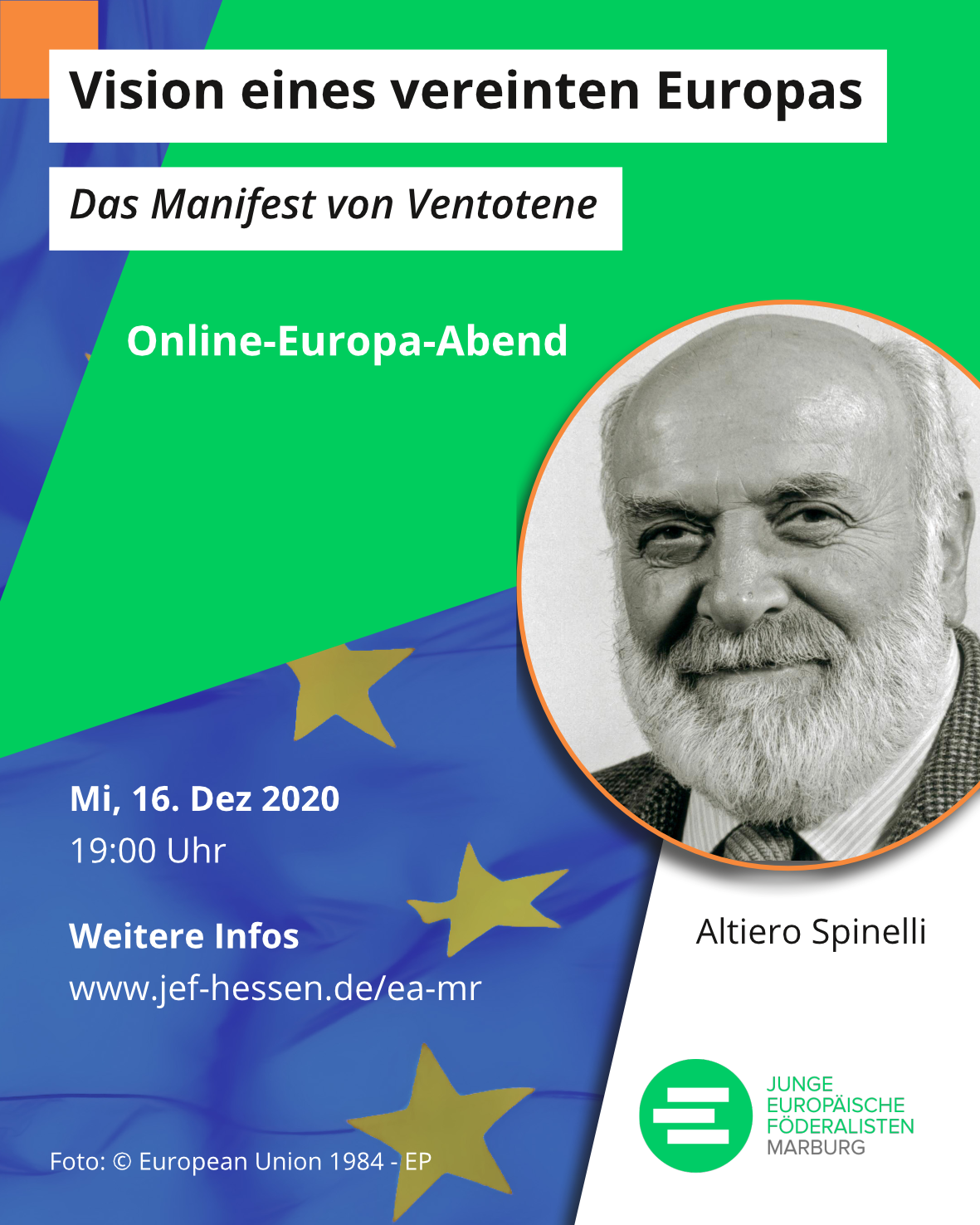 Europa-Abend Marburg Online: Vision eines vereinten Europas – Das Manifest von Ventotene am Mi, 16.12.2020, 19 Uhr